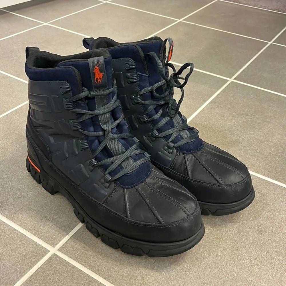 Polo Ralph Lauren Delton Winter Boots navy blue orange Mens Size 12